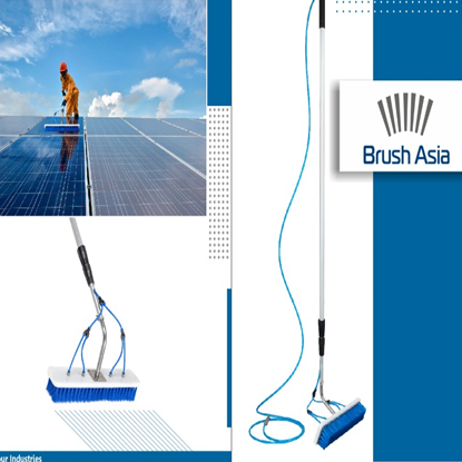 Solar panel cleaning brush with wiper